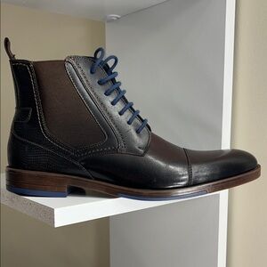 Stacy Adams Black and Brown Leather Boots with Blue Accents